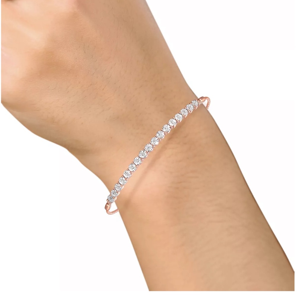 Diamond Bolo Bracelet 14k Rose Gold-Plated Sterling Silver - Picture 2 of 10